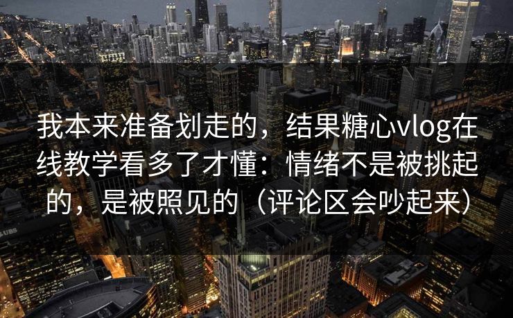 我本来准备划走的，结果糖心vlog在线教学看多了才懂：情绪不是被挑起的，是被照见的（评论区会吵起来）