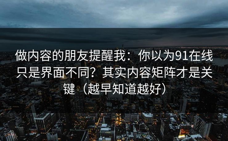 做内容的朋友提醒我：你以为91在线只是界面不同？其实内容矩阵才是关键（越早知道越好）
